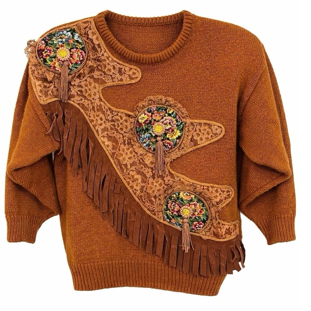 1980's Vintage P’ Galli Embellished Fringe Sweater